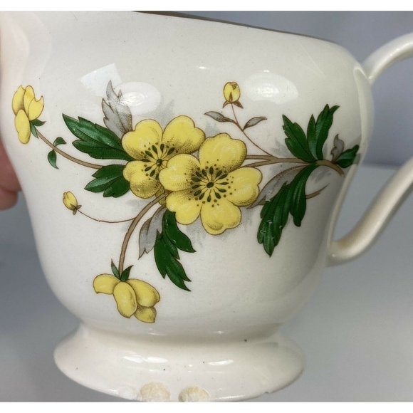 Vintage Knowles Yellow Buttercup China Creamer Pitcher Footed Cup Gold Trim USA - Picture 11 of 11